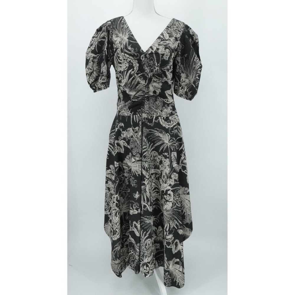 Love the Label‎ Dress Womens Medium Black Beige Floral Midi Ruffle Chic Boho